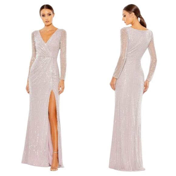 Mac Duggal Sequin Faux Wrap Lavender Evening Gown Formal Dress, Size 2 NWT - Picture 1 of 4